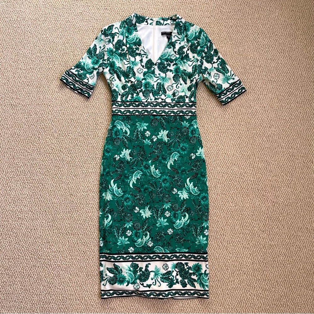 Maggy London Green and White Floral Midi Dress
